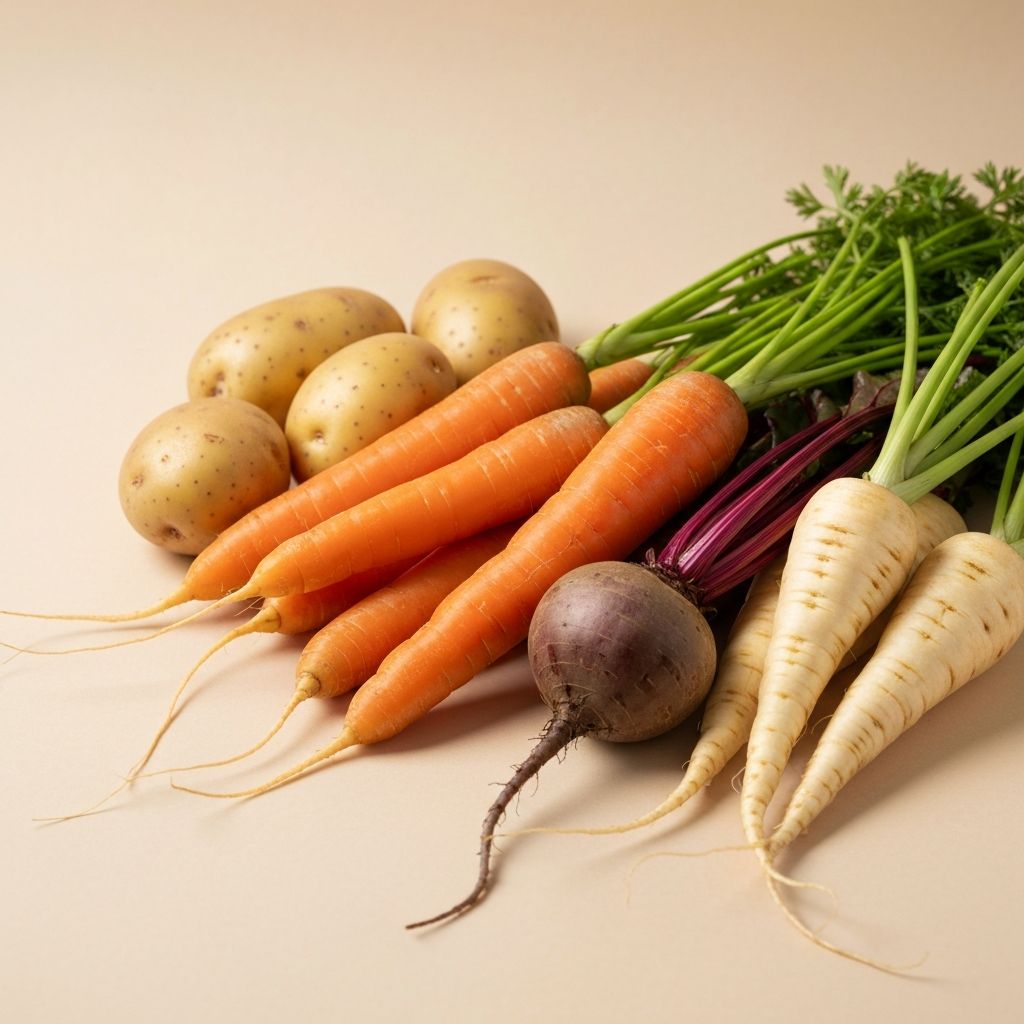 Array of fresh root vegetables